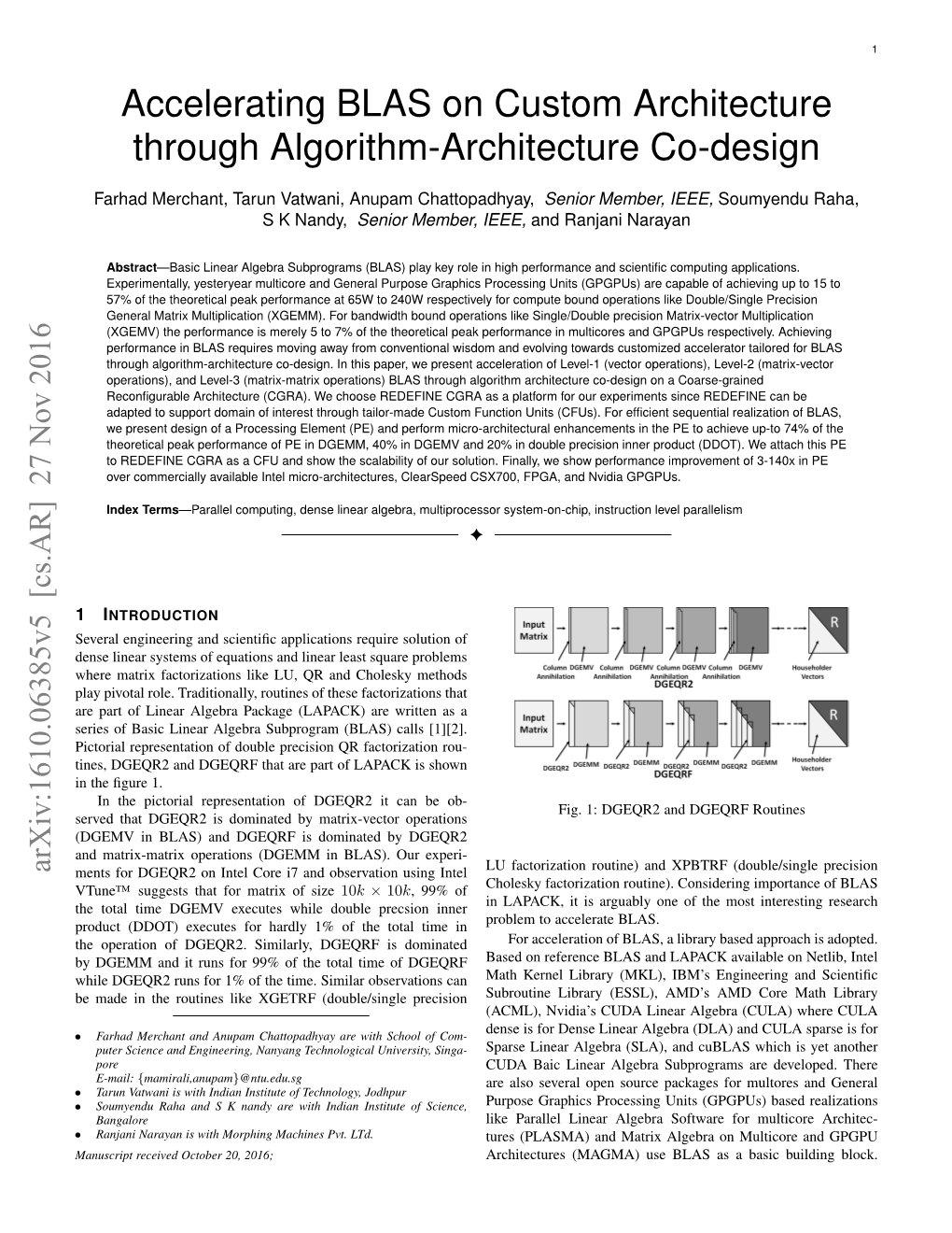 Accelerating BLAS on Custom Architecture Through Algorithm-Architecture Co-Design