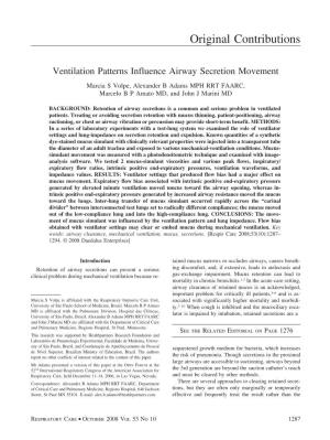 Ventilation Patterns Influence Airway Secretion Movement Marcia S Volpe, Alexander B Adams MPH RRT FAARC, Marcelo B P Amato MD, and John J Marini MD