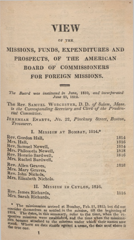MISSIONS, FUNDS, EXPENDITURES and PROSPECTS, of the AMERICAN BOARD of COMMISSIONERS for FOREIGN MISSIONS. Rev. Gordon Hall