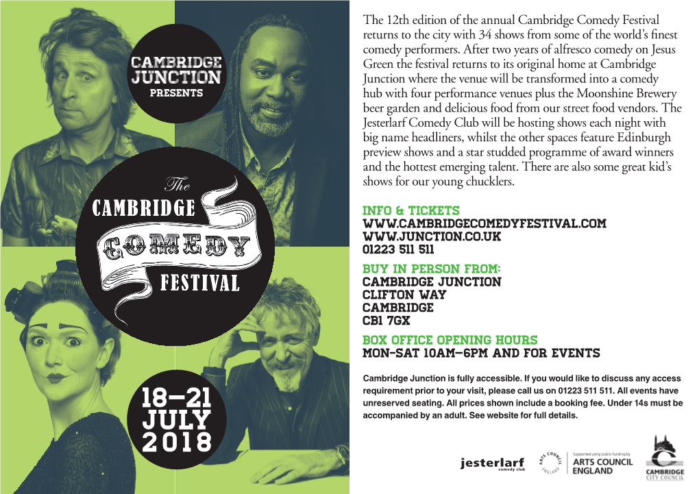 The 12Th Edition of the Annual Cambridge Comedy Festival Returns to the City with 34 Shows from Some of the World’S Fi Nest Comedy Performers