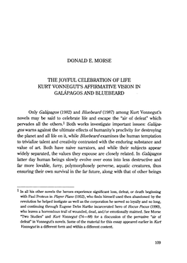 Donald E. Morse the Joyful Celebration of Life Kurt Vonnegut's Affirmative