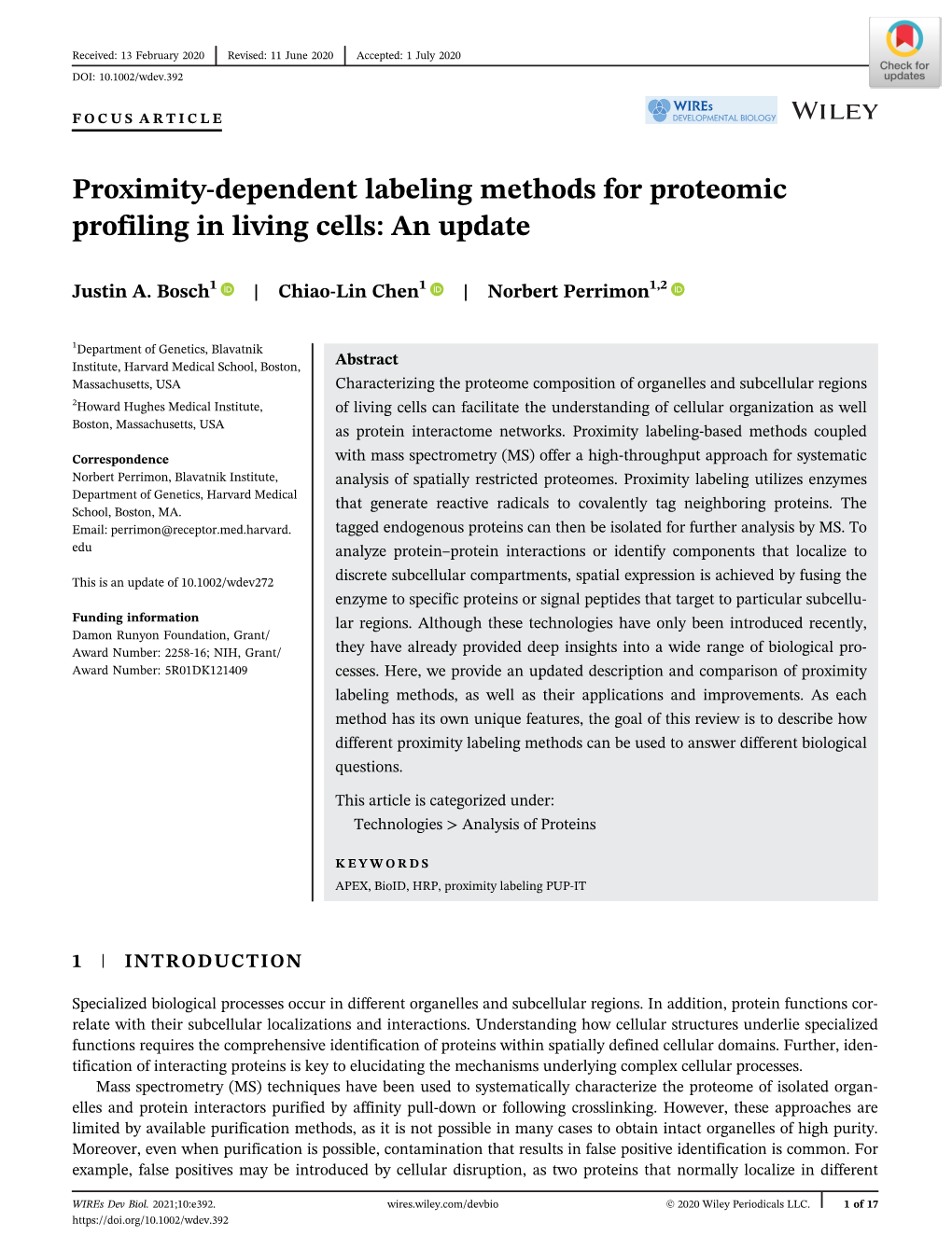 Proximity‐Dependent Labeling Methods for Proteomic Profiling In