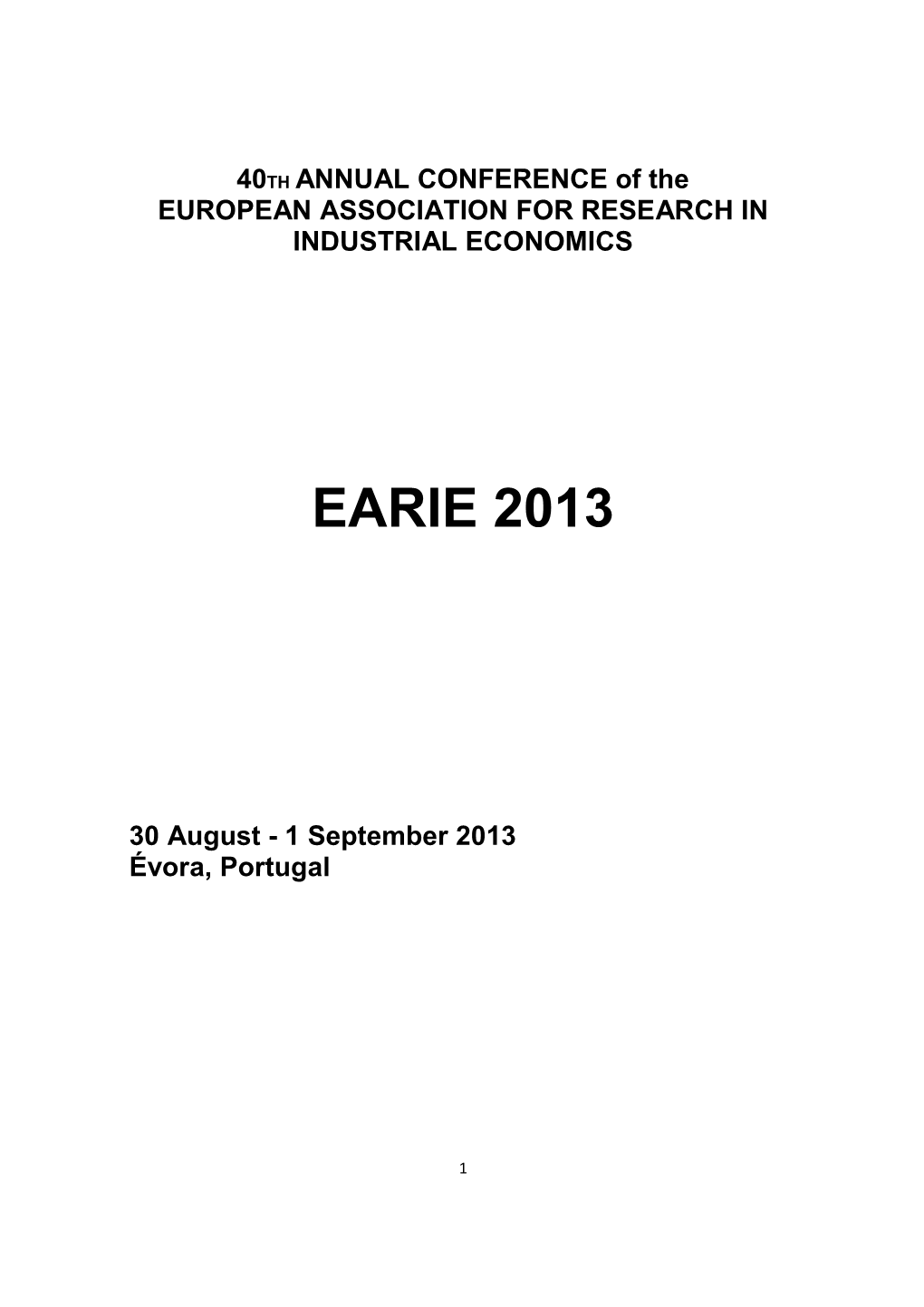 EARIE 2013 Conference Programme