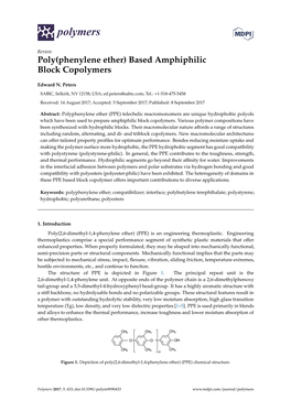 Poly(Phenylene Ether) Based Amphiphilic Block Copolymers