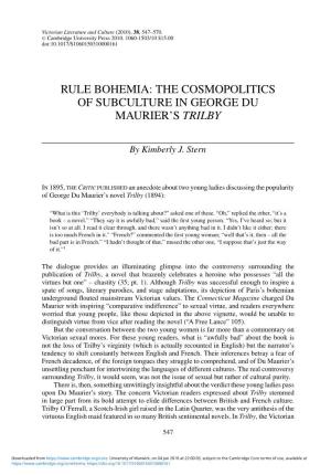 Rule Bohemia: the Cosmopolitics Ofsubcultureingeorgedu Maurier’S Trilby
