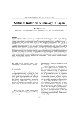 Status of Historical Seismology in Japan