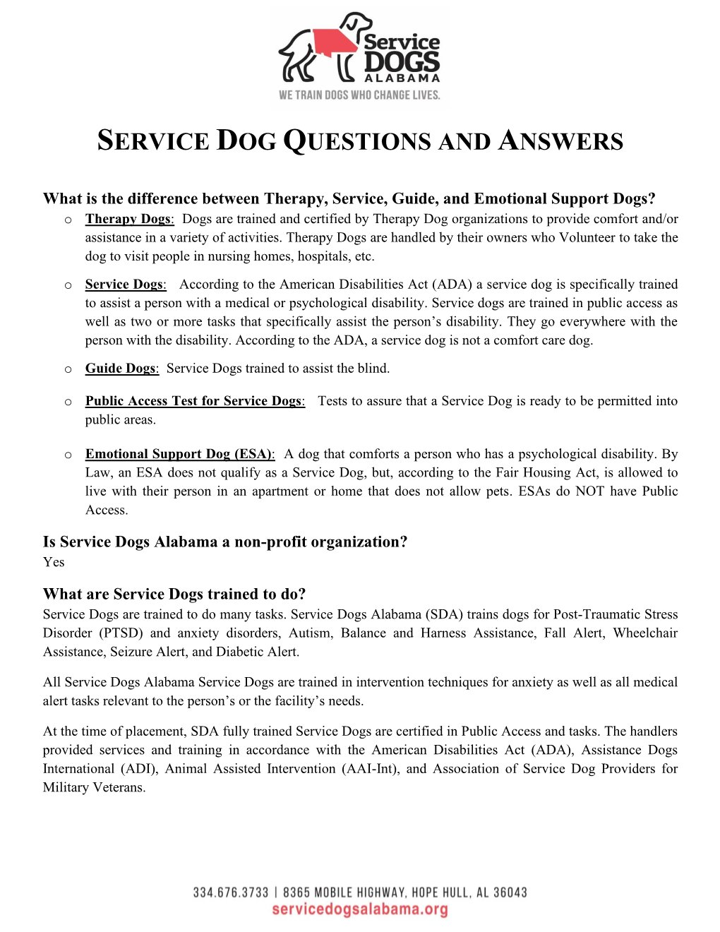 Service Dog Questions and Answers
