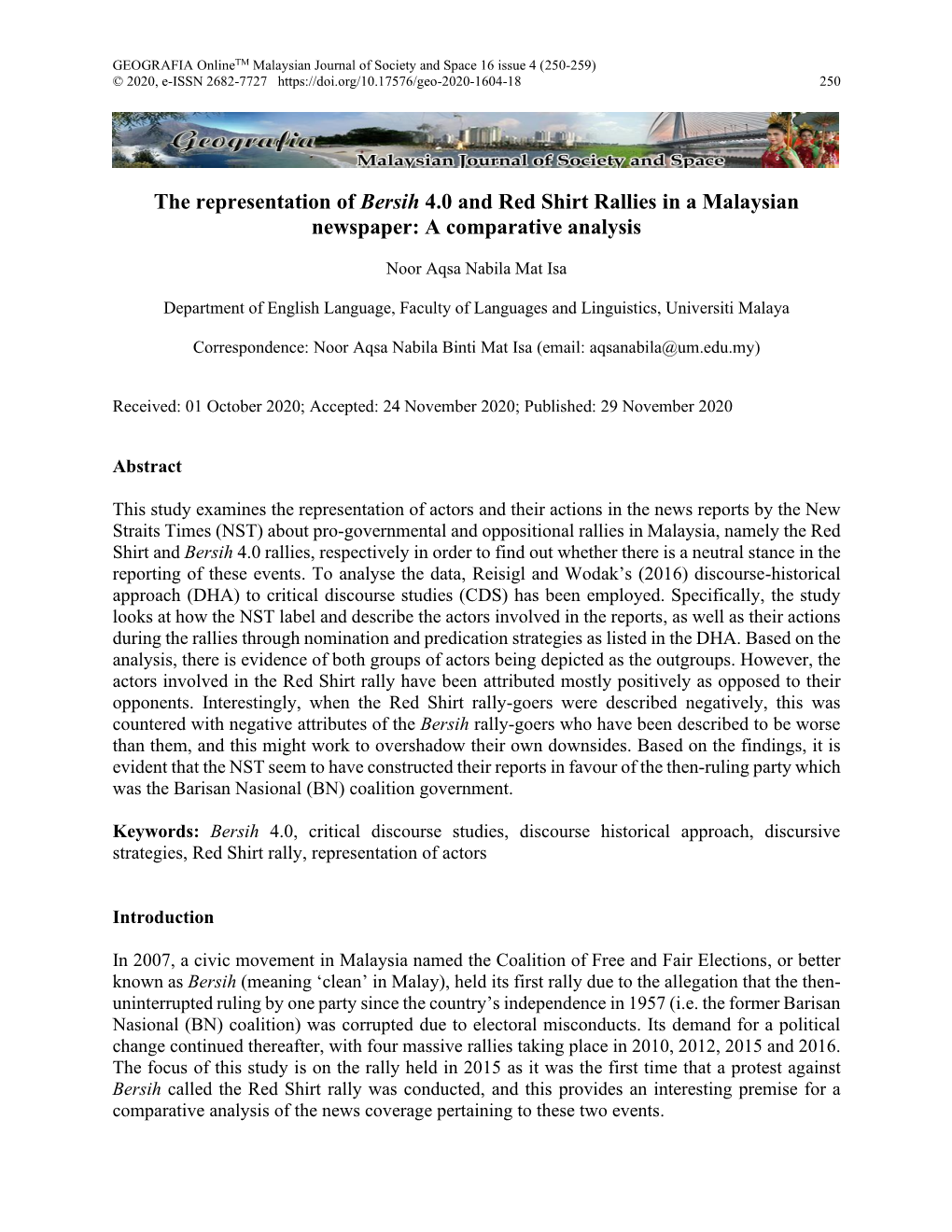 The Representation of Bersih 4.0 and Red Shirt Rallies in a Malaysian Newspaper: a Comparative Analysis