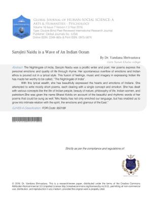 Sarojini Naidu Is a Wave of an Indian Ocean by Dr