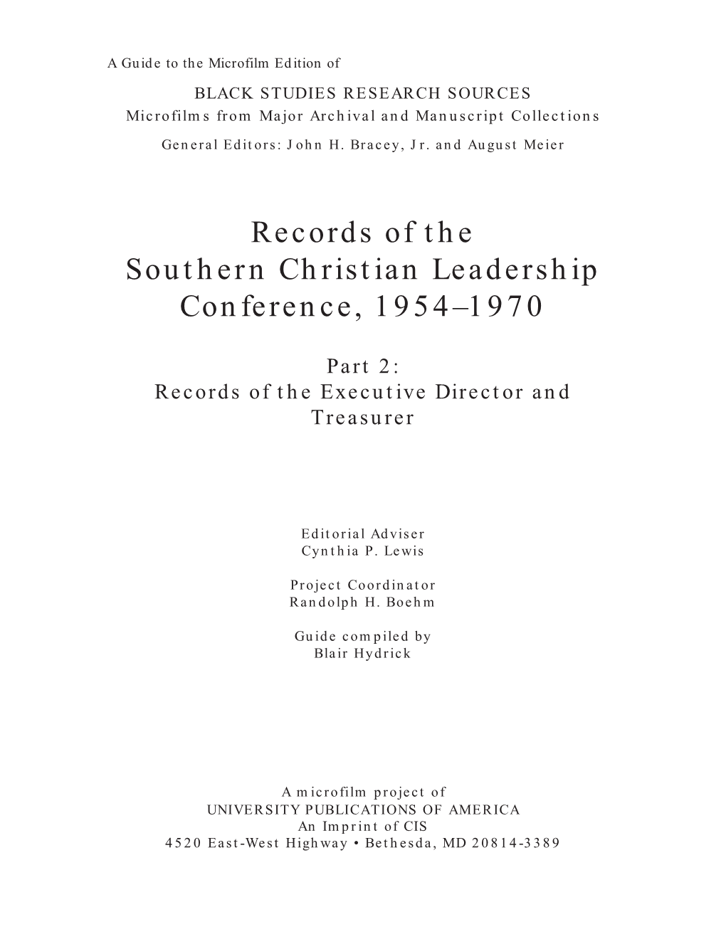 Records of the Southern Christian Leadership Conference, 1954–1970