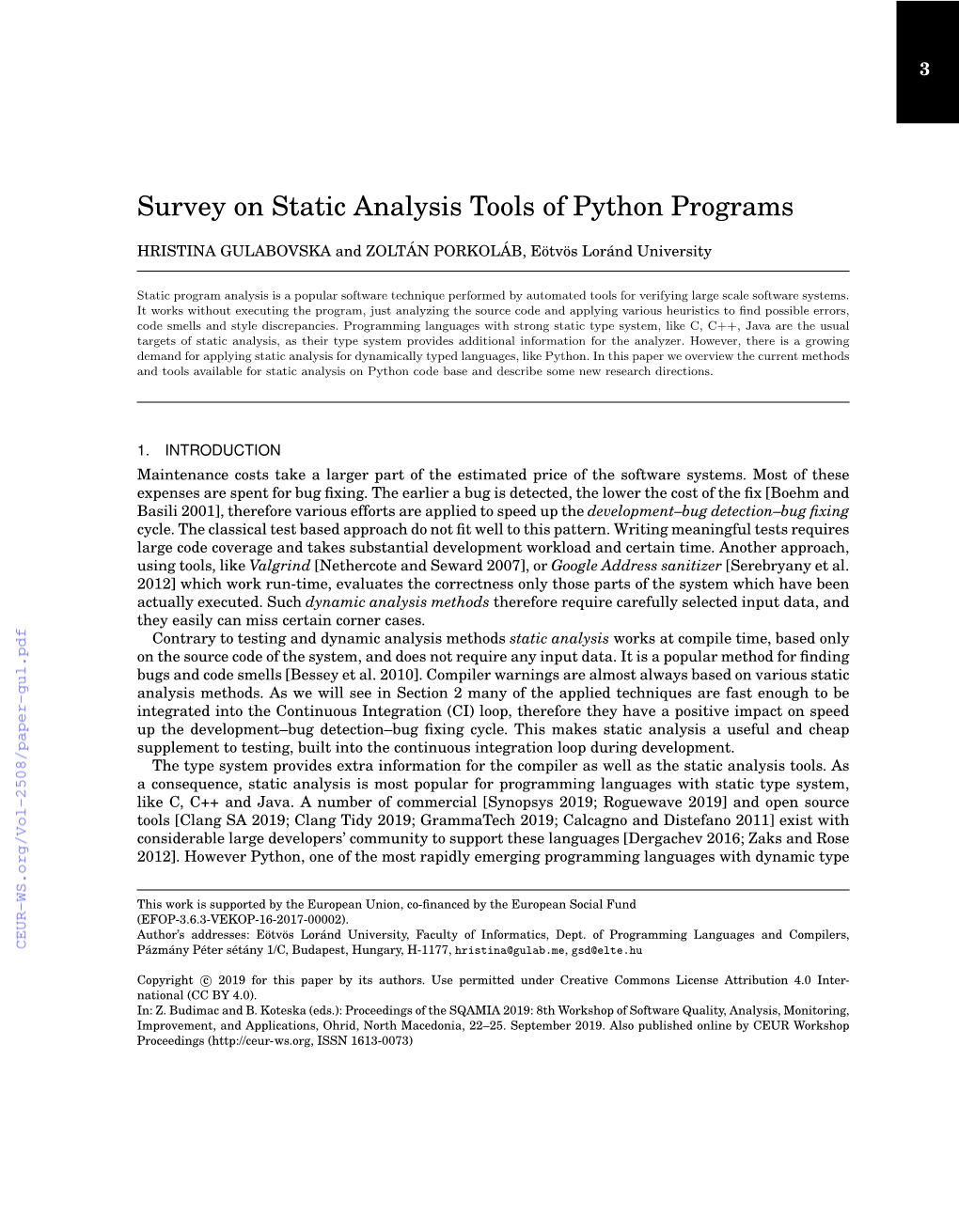 Survey on Static Analysis Tools of Python Programs