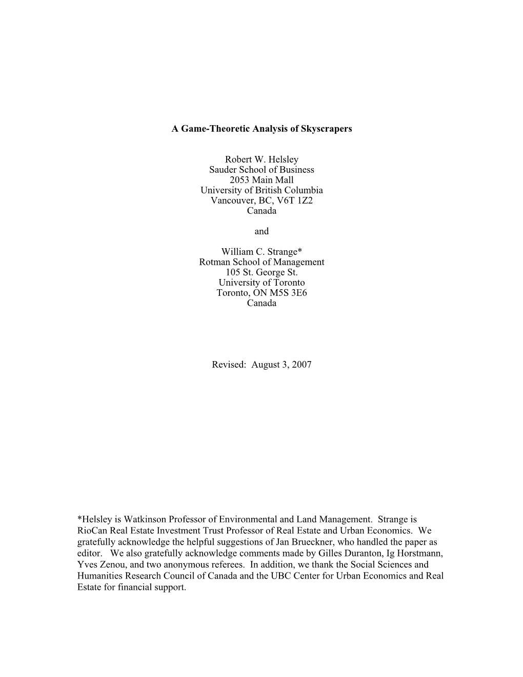 A Game-Theoretic Analysis of Skyscrapers