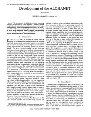 Development of the ALOHANET Invited Paper