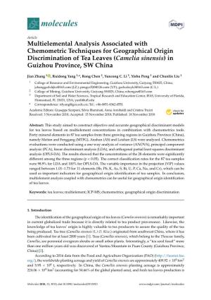 Multielemental Analysis Associated with Chemometric Techniques for Geographical Origin Discrimination of Tea Leaves (Camelia Sinensis) in Guizhou Province, SW China