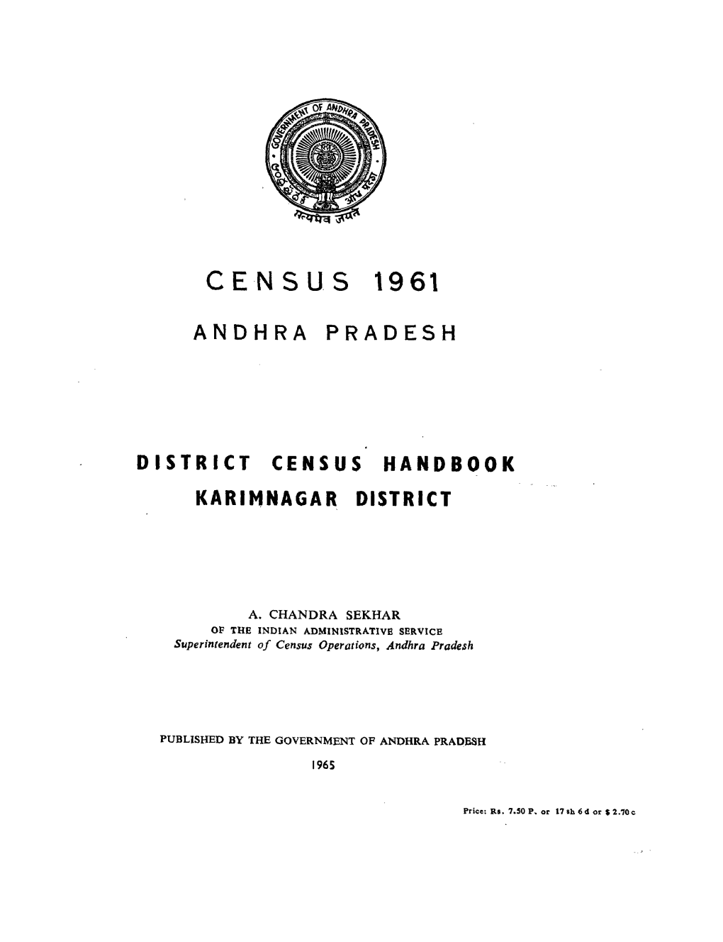 District Census Handbook, Karimnagar