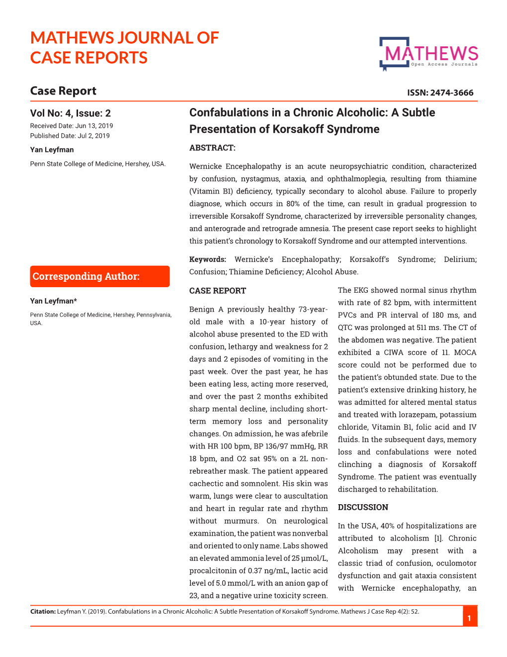 Confabulations in a Chronic Alcoholic: a Subtle Presentation of Korsakoff Syndrome