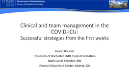 Clinical and Team Management in the COVID-ICU: Successful Strategies from the First Weeks