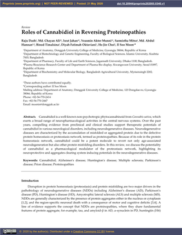 Roles of Cannabidiol in Reversing Proteinopathies