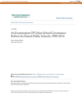 An Examination of Urban School Governance Reform in Detroit Public Schools, 1999-2014 Shaun Michael Black Wayne State University