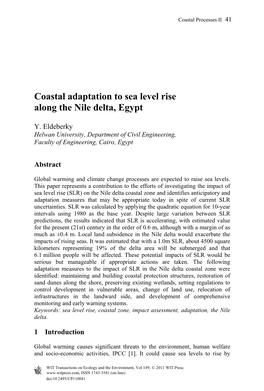 Coastal Adaptation to Sea Level Rise Along the Nile Delta, Egypt