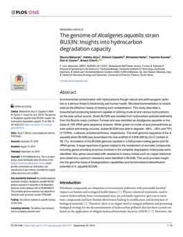 The Genome of Alcaligenes Aquatilis Strain BU33N: Insights Into Hydrocarbon Degradation Capacity