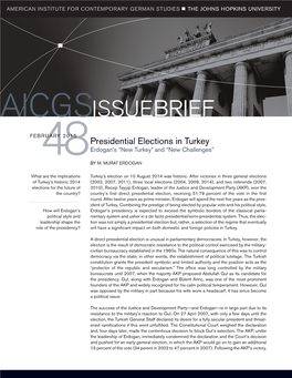 Presidential Elections in Turkey Erdogan’S “New Turkey” and “New Challenges”