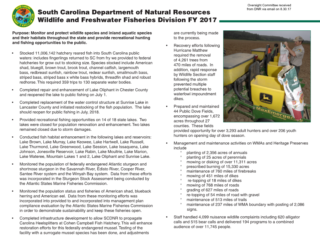 South Carolina Department of Natural Resources Wildlife and Freshwater