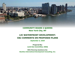 LIC WATERFRONT DEVELOPMENT: CB2 COMMENTS on PROPOSED PLANS September 3, 2020