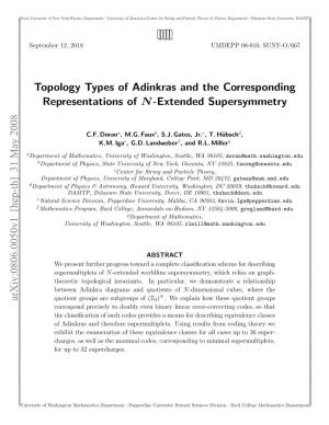 Topology Types of Adinkras and the Corresponding Representations of N-Extended Supersymmetry Arxiv:0806.0050V1 [Hep-Th] 31