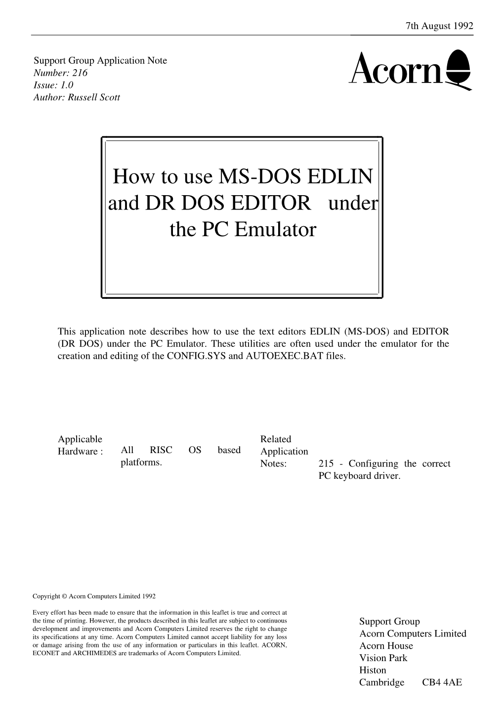 How to Use MS-DOS EDLIN and DR DOS EDITOR Under the PC Emulator