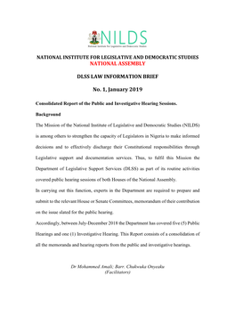 NATIONAL ASSEMBLY DLSS LAW INFORMATION BRIEF No. 1, January 2019