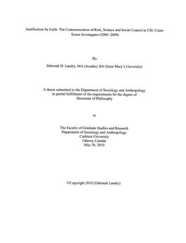 A Thesis Submitted to the Department of Sociology and Anthropology in Partial Fulfillment of the Requirements for the Degree of Doctorate of Philosophy