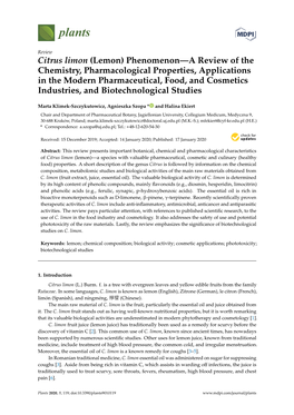 Citrus Limon (Lemon) Phenomenon—A Review of the Chemistry