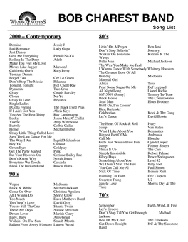 BOB CHAREST BAND Song List