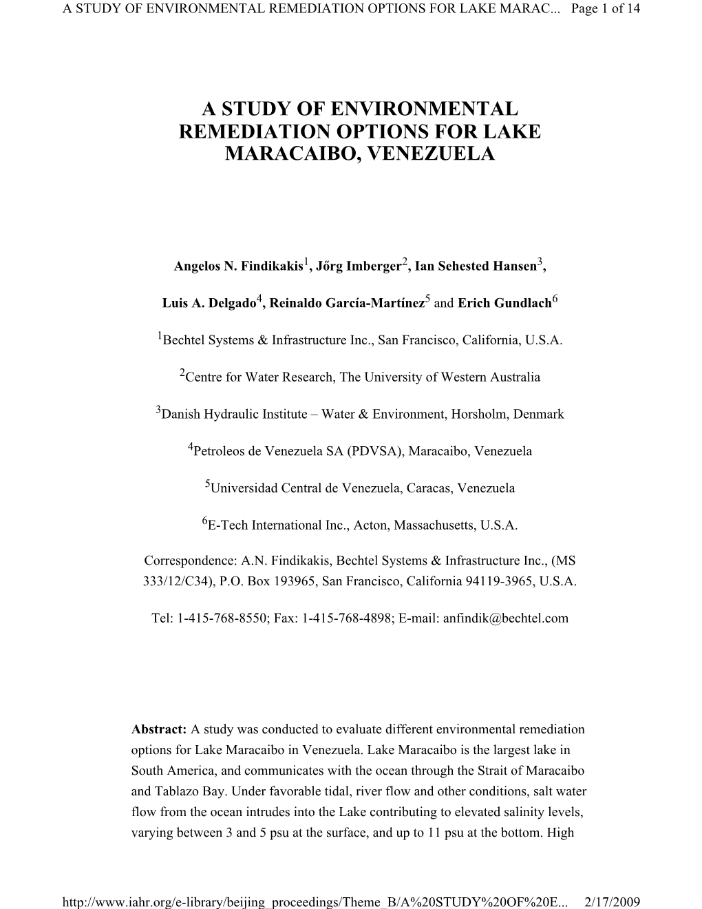 A Study of Environmental Remediation Options for Lake Maracaibo, Venezuela