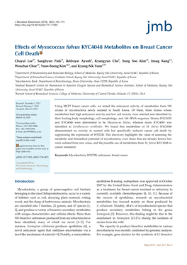 Effects of Myxococcus Fulvus KYC4048 Metabolites on Breast Cancer Cell Death