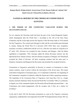 National Report of the Crimes of Communism in Slovenia