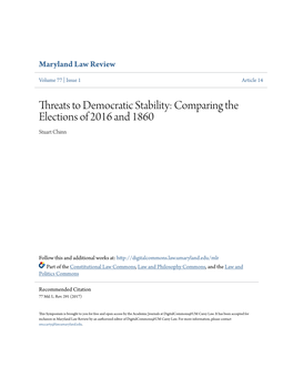Threats to Democratic Stability: Comparing the Elections of 2016 and 1860 Stuart Chinn