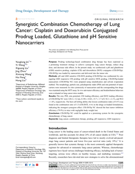 Synergistic Combination Chemotherapy of Lung Cancer: Cisplatin and Doxorubicin Conjugated Prodrug Loaded, Glutathione and Ph Sensitive Nanocarriers