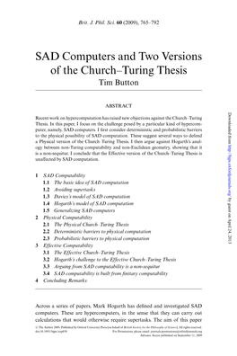 SAD Computers and Two Versions of the Church–Turing Thesis Tim Button