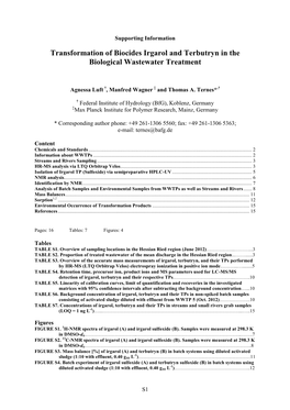 Transformation of Biocides Irgarol and Terbutryn in the Biological Wastewater Treatment