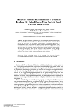 Haversine Formula Implementation to Determine Bandung City School Zoning Using Android Based Location Based Service