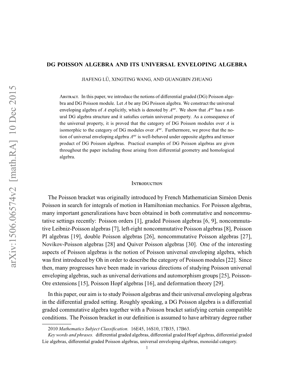 DG Poisson Algebra and Its Universal Enveloping Algebra