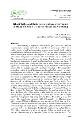 A Study on Asia's Cleanest Village Mawlynnong