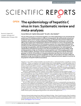 The Epidemiology of Hepatitis C Virus in Iran: Systematic Review and Meta-Analyses Received: 4 August 2017 Sarwat Mahmud1, Vajiheh Akbarzadeh1,2 & Laith J