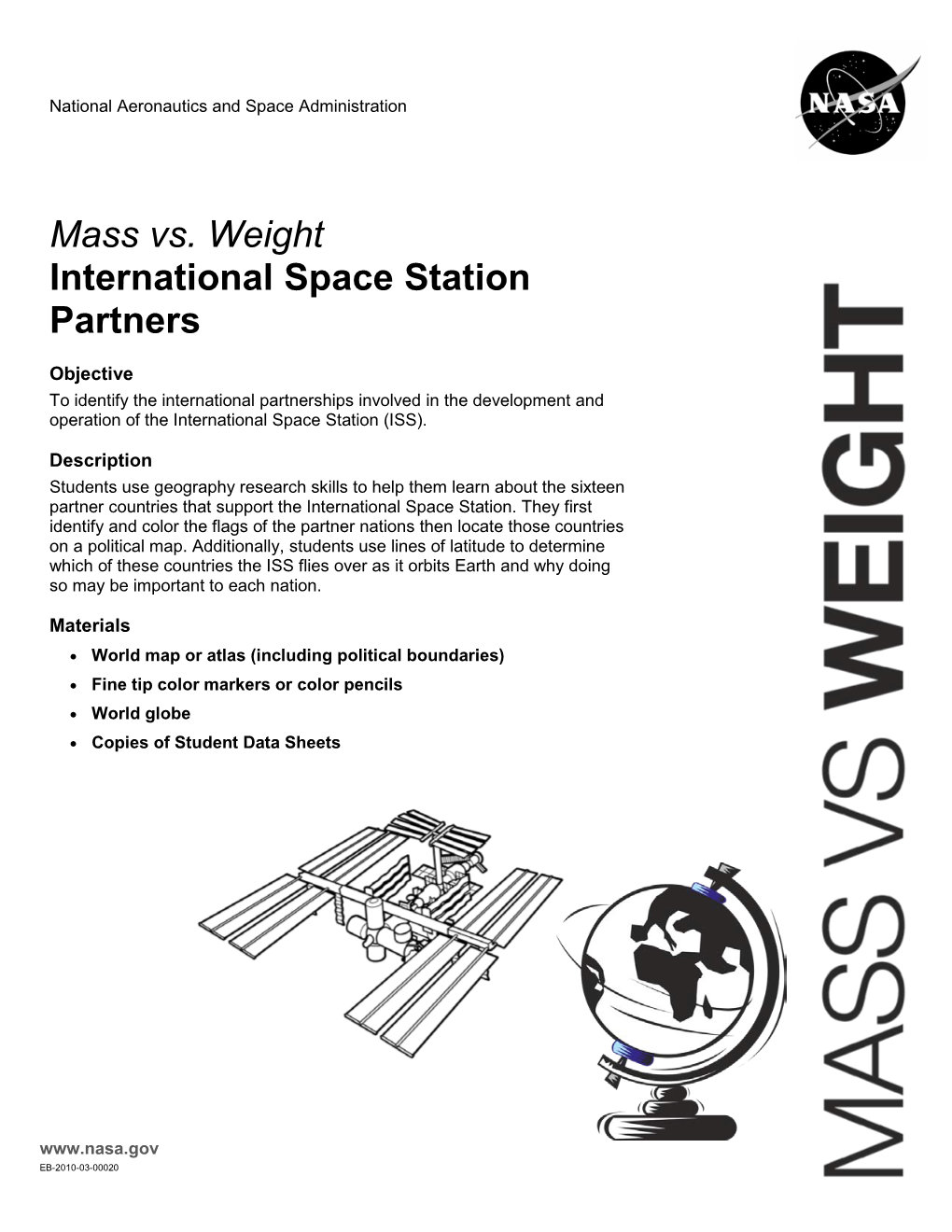 Mass Vs. Weight International Space Station Partners