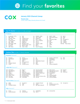 Channel Lineup Tucson Area Tucson, Green Valley, Sahuarita, Benson & St