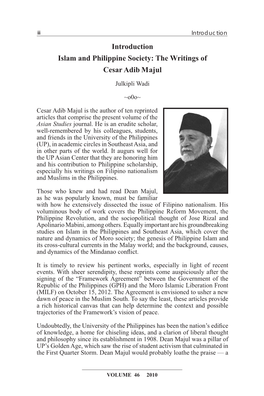 Introduction Islam and Philippine Society: the Writings of Cesar Adib Majul