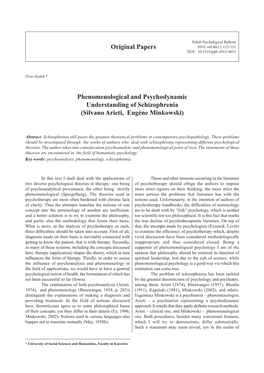 Original Papers Phenomenological and Psychodynamic Understanding of Schizophrenia
