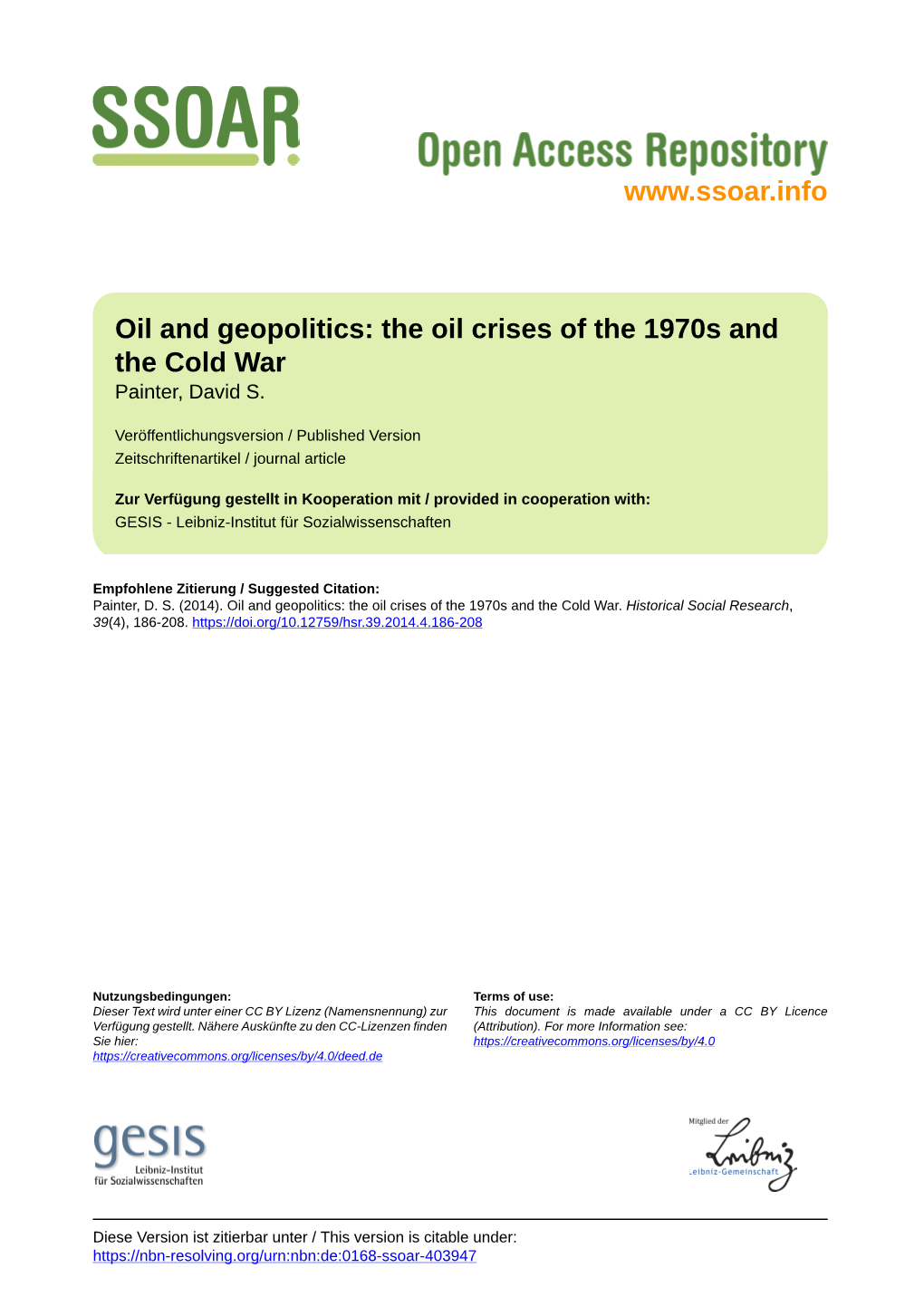 “Oil and Geopolitics: the Oil Crises of the 1970S and the Cold War”